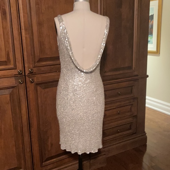 Carmen Marc Valvo Silver sequin cocktail dress - Picture 2 of 9